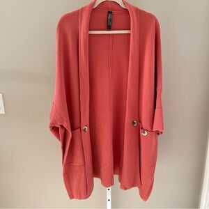Marla Wynne Coral Open Front Short Sleeve Cardigan Sweater Size M Pockets